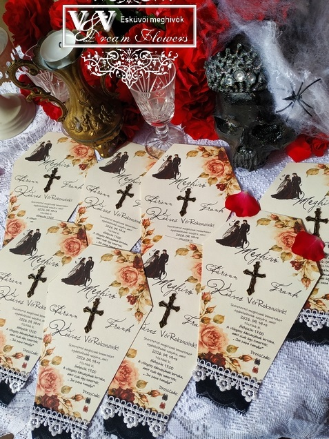 ESKÜVŐI MEGHÍVÓ VÁMPÍR STÍLUSÚ GOTHIC ESKÜVŐRE 